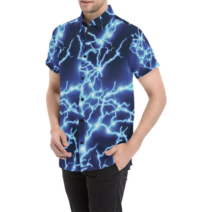 Lightning Thunder Pattern Print Design 04 Men's Short Sleeve Button Up Shirt