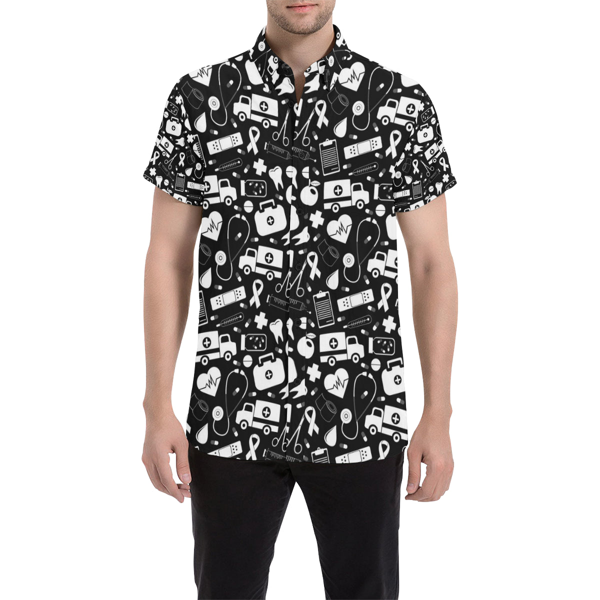 Medical Pattern Print Design 01 Men's Short Sleeve Button Up Shirt