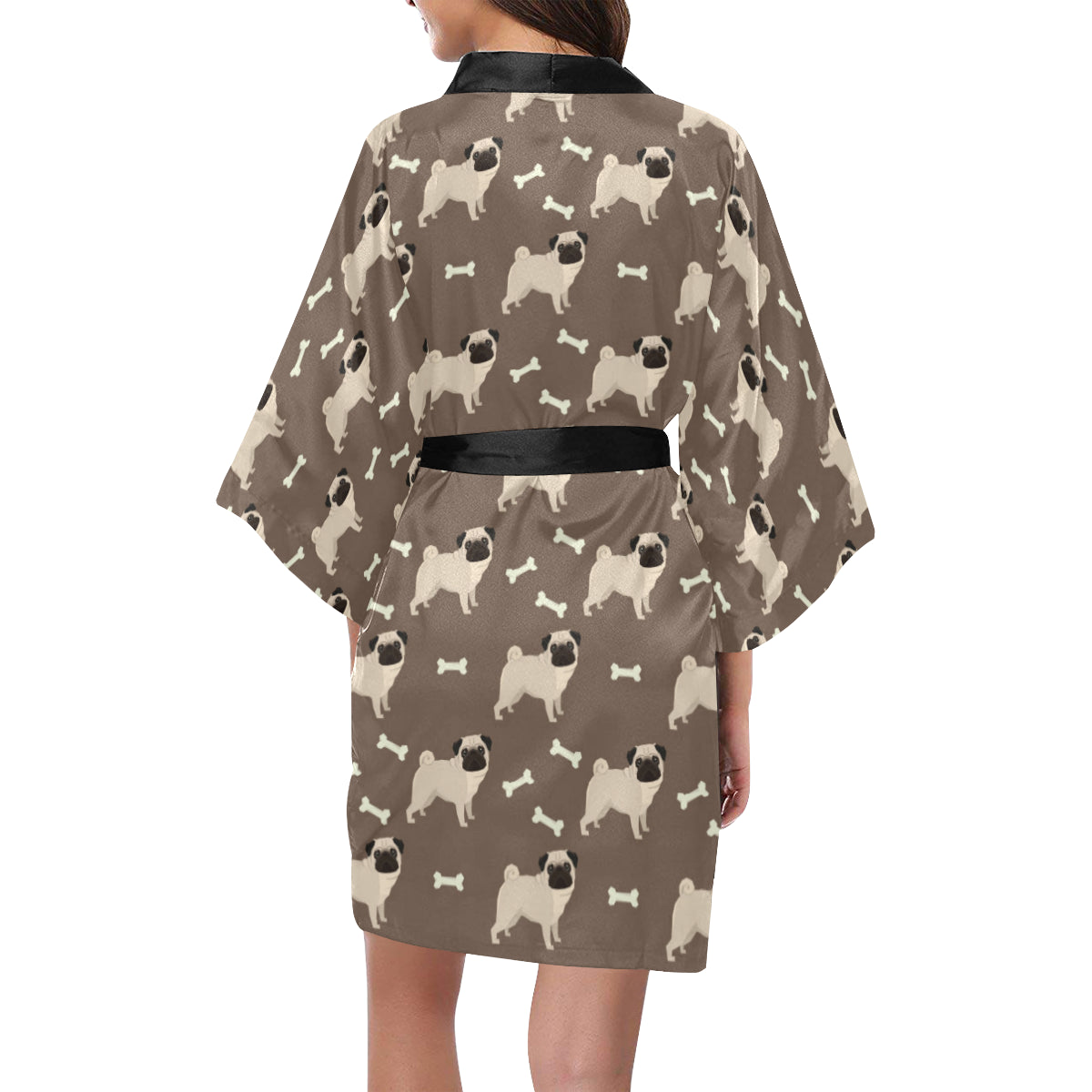 Pug Pattern Print Design A02 Women's Short Kimono