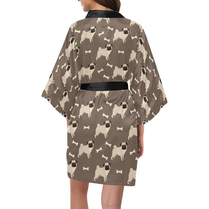 Pug Pattern Print Design A02 Women's Short Kimono