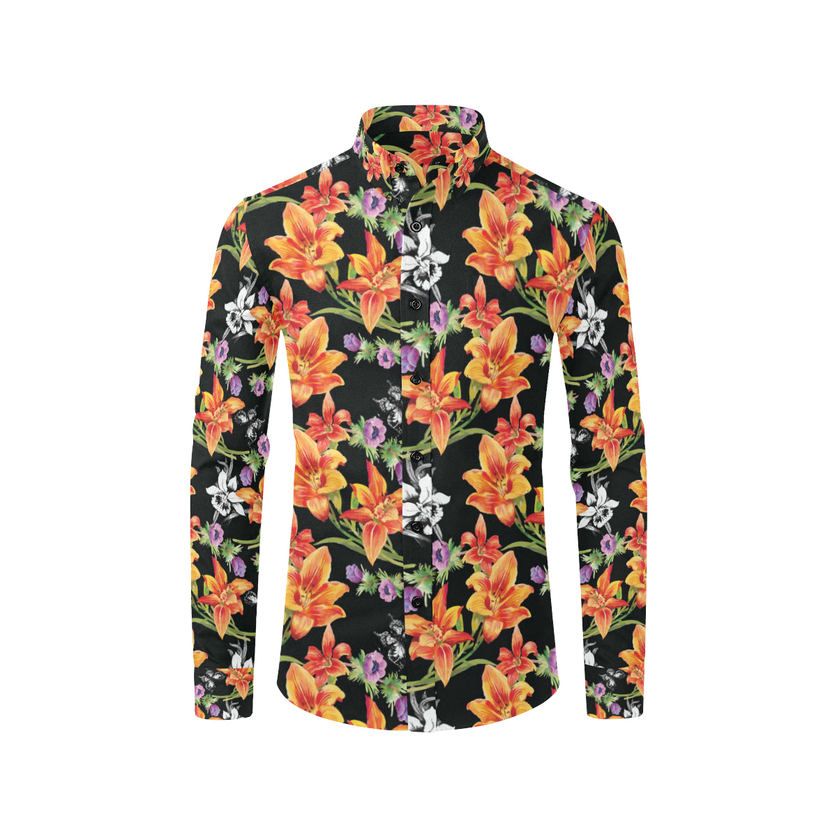 Tropical Flower Pattern Print Design TF02 Men's Long Sleeve Shirt