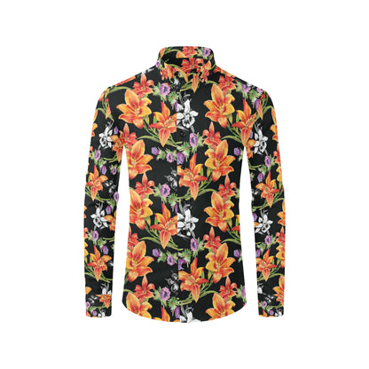 Tropical Flower Pattern Print Design TF02 Men's Long Sleeve Shirt