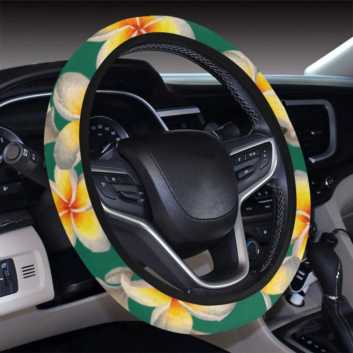 Plumeria Pattern Print Design PM07 Steering Wheel Cover with Elastic Edge