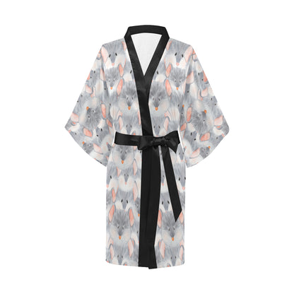 Rat Baby Pattern Print Design 02 Women's Short Kimono