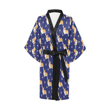 Pembroke Welsh Corgis Pattern Print Design A07 Women's Short Kimono