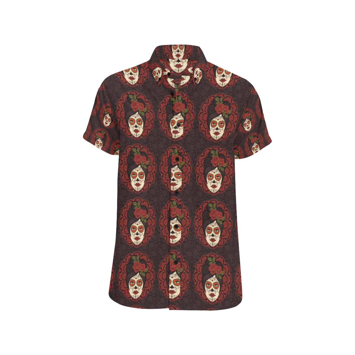 Day of the Dead Mexican Girl Men's Short Sleeve Button Up Shirt