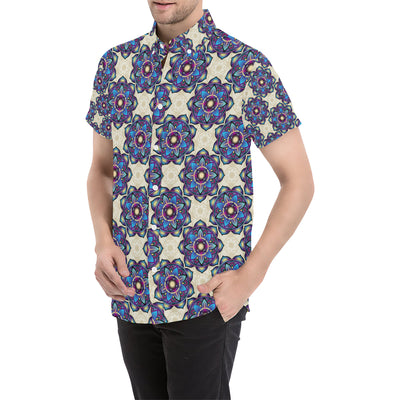 lotus Boho Pattern Print Design LO08 Men's Short Sleeve Button Up Shirt