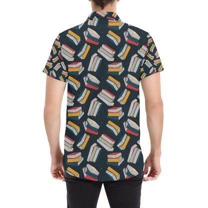 Book Pattern Print Design 07 Men's Short Sleeve Button Up Shirt