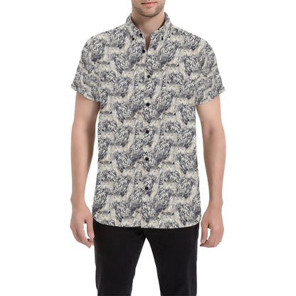 Owl Realistic Themed Design Print Men's Short Sleeve Button Up Shirt