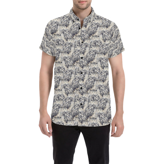 Owl Realistic Themed Design Print Men's Short Sleeve Button Up Shirt