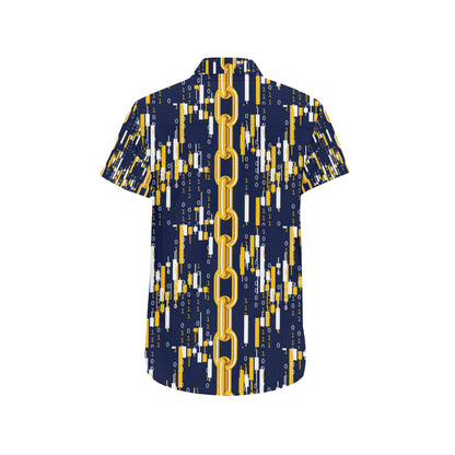 Cryptocurrency Chain Pattern Print Design 03 Men's Short Sleeve Button Up Shirt