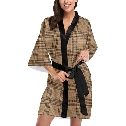 Houndstooth Brown Pattern Print Design 04 Women's Short Kimono