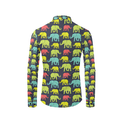 Elephant Neon Color Print Pattern Men's Long Sleeve Shirt
