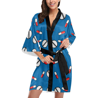 Pill Pattern Print Design A05 Women's Short Kimono