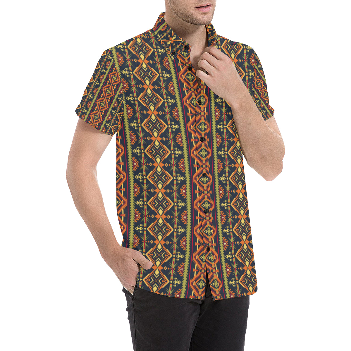 Kente Classic Design African Print Men's Short Sleeve Button Up Shirt