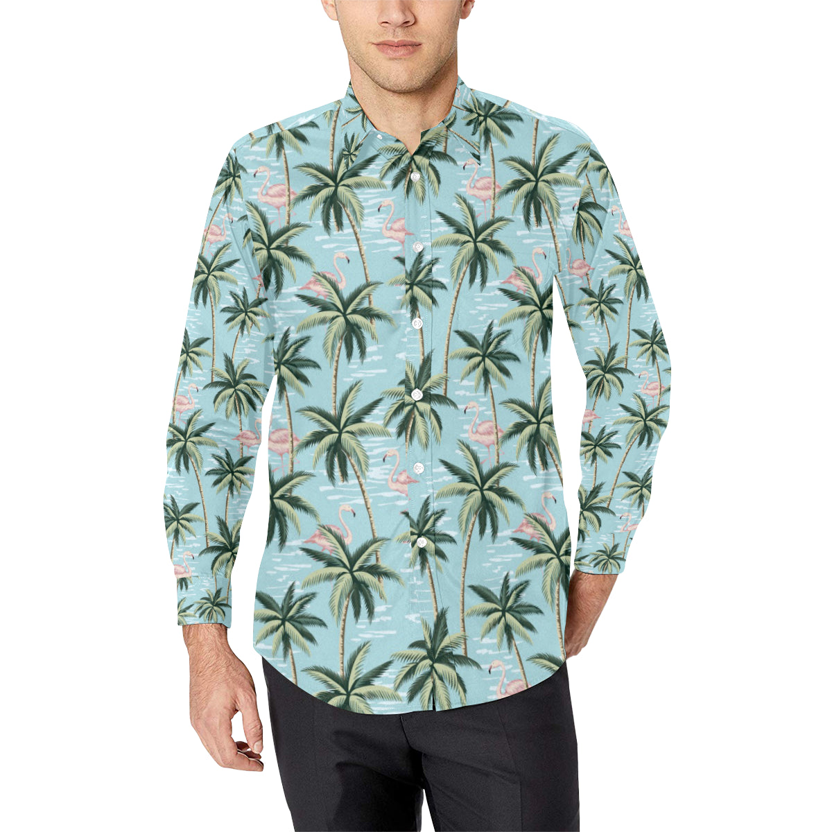 Palm Tree Pattern Print Design PT05 Men's Long Sleeve Shirt