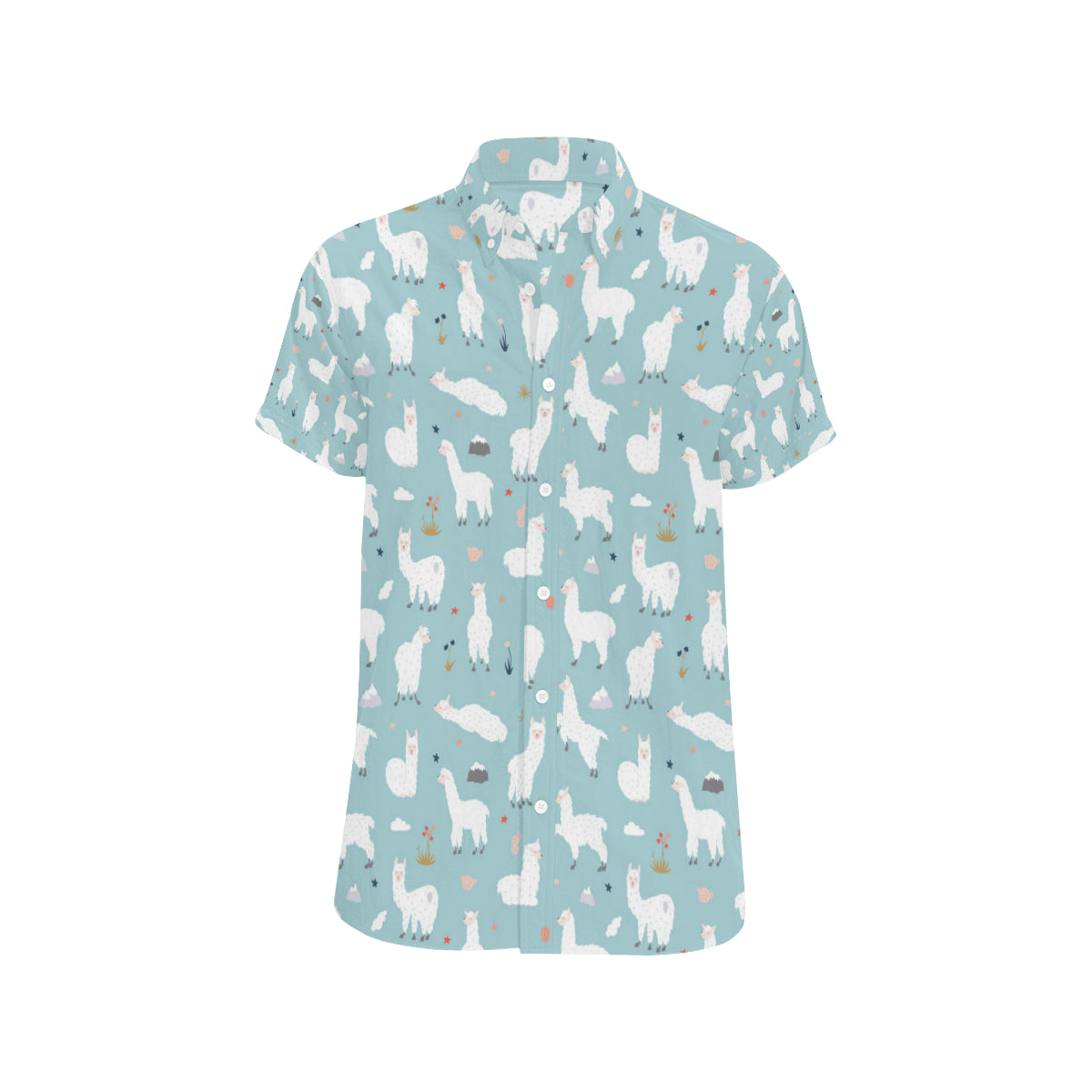 Alpaca Pattern Print Design 02 Men's Short Sleeve Button Up Shirt