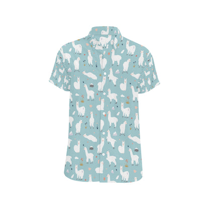 Alpaca Pattern Print Design 02 Men's Short Sleeve Button Up Shirt