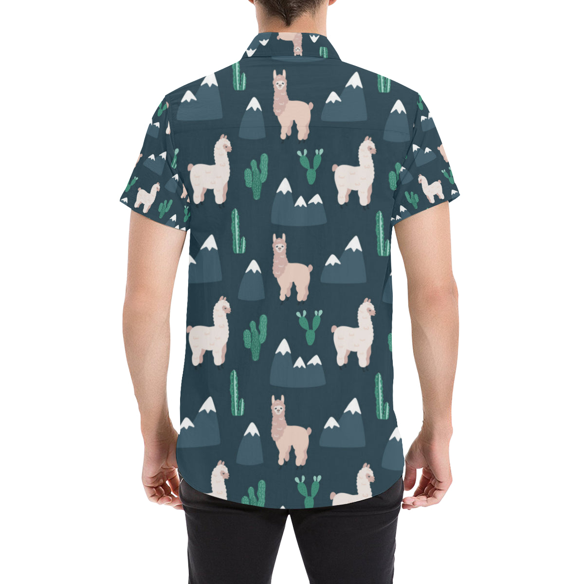 Llama Pattern Print Design 06 Men's Short Sleeve Button Up Shirt
