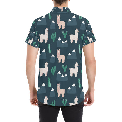 Llama Pattern Print Design 06 Men's Short Sleeve Button Up Shirt