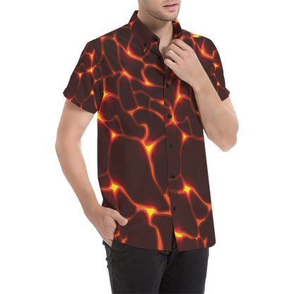 Lava Pattern Print Design 02 Men's Short Sleeve Button Up Shirt