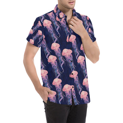 Jellyfish Pattern Print Design 03 Men's Short Sleeve Button Up Shirt