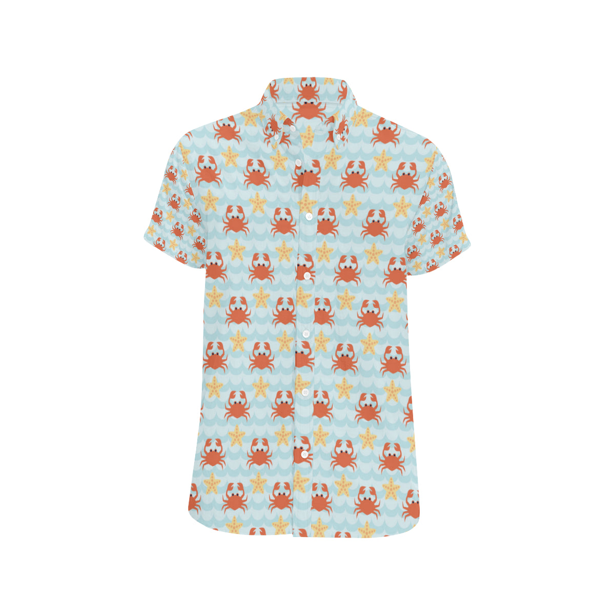 Crab Pattern Print Design 03 Men's Short Sleeve Button Up Shirt