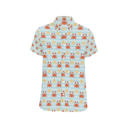 Crab Pattern Print Design 03 Men's Short Sleeve Button Up Shirt