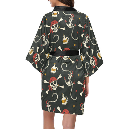 Pirate Pattern Print Design A02 Women's Short Kimono