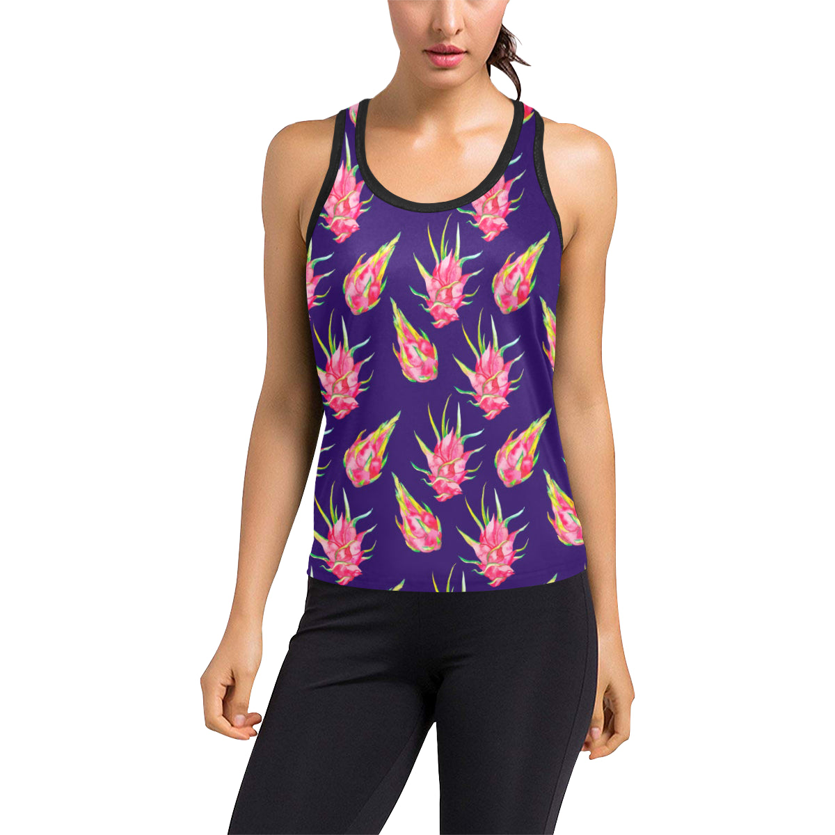Dragonfruit Pattern Print Design DF02 Women's Racerback Tank Top