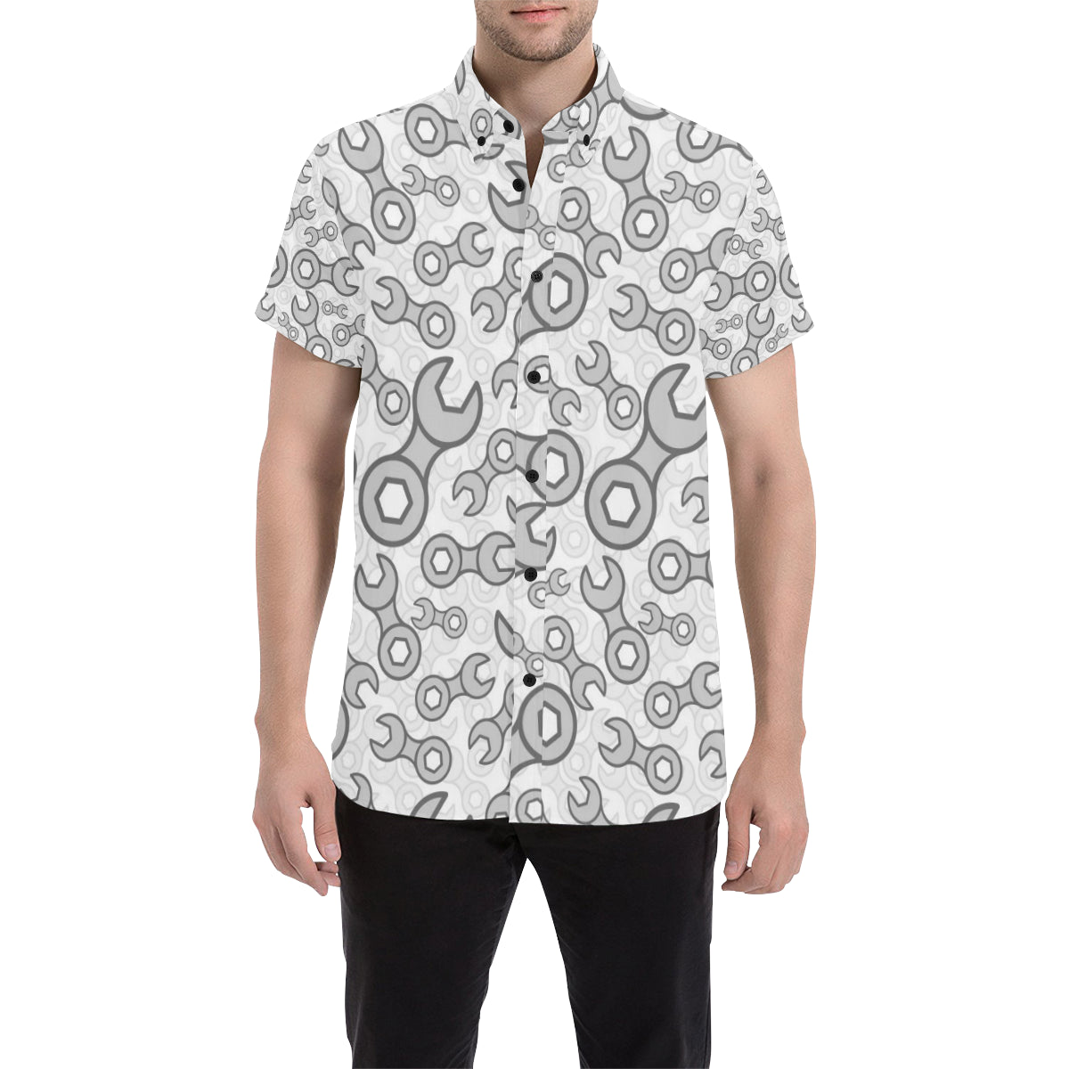 Mechanic Pattern Print Design 05 Men's Short Sleeve Button Up Shirt