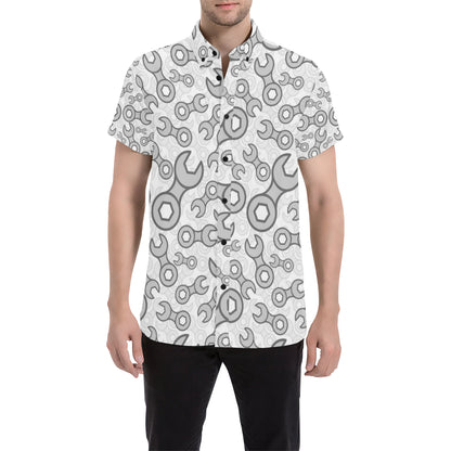 Mechanic Pattern Print Design 05 Men's Short Sleeve Button Up Shirt