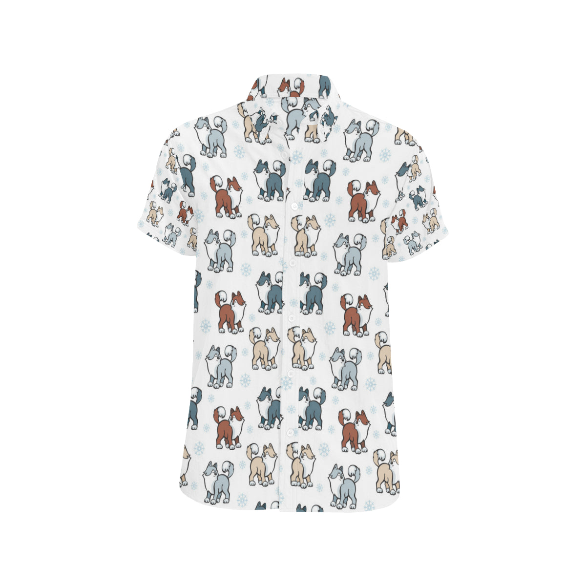 Alaskan Malamute Pattern Print Design 02 Men's Short Sleeve Button Up Shirt