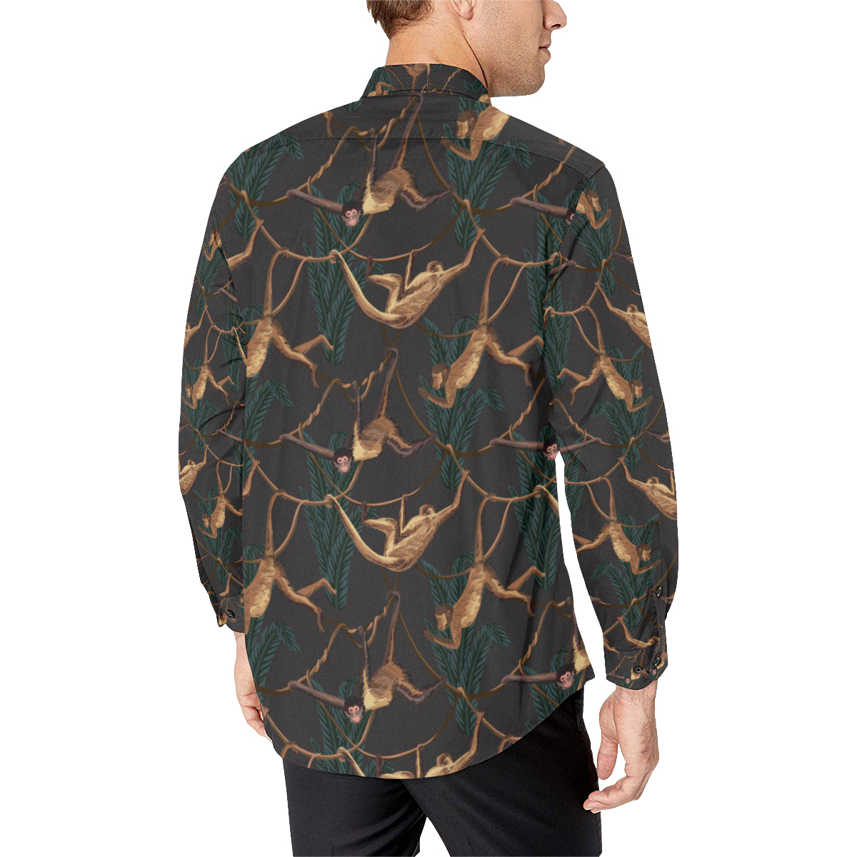 Monkey Pattern Print Design 02 Men's Long Sleeve Shirt