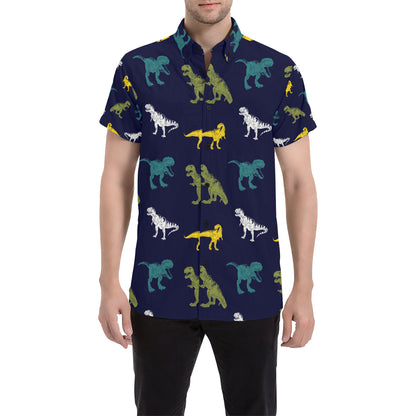 T Rex Pattern Print Design A07 Men's Short Sleeve Button Up Shirt