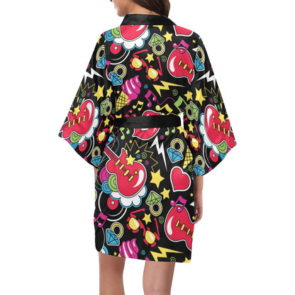 Pop Art Pattern Print Design A04 Women's Short Kimono
