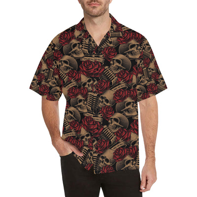 Microphone Skull Rose Pattern Print Design 02 Men's Hawaiian Shirt