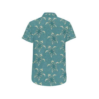 Sea Turtle Pattern Print Design T02 Men's Short Sleeve Button Up Shirt