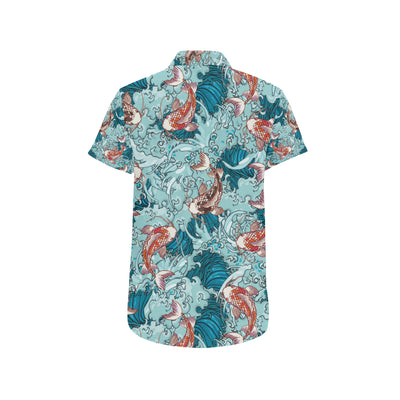 KOI Fish Pattern Print Design 05 Men's Short Sleeve Button Up Shirt