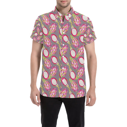 Dragonfruit Pattern Print Design DF03 Men's Short Sleeve Button Up Shirt