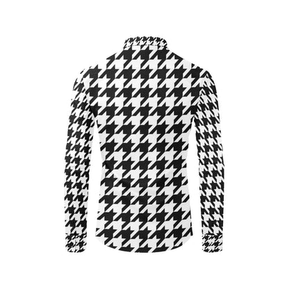 Houndstooth Black White  Pattern Print Design 05 Men's Long Sleeve Shirt