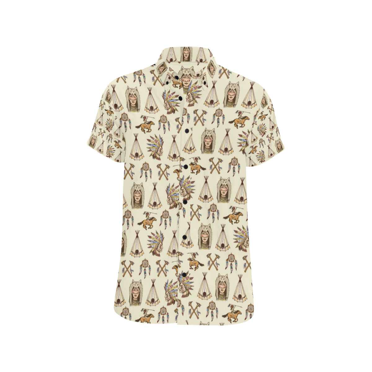Native Indian Pattern Design Print Men's Short Sleeve Button Up Shirt