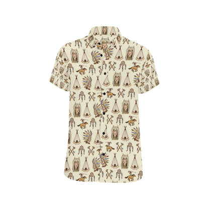 Native Indian Pattern Design Print Men's Short Sleeve Button Up Shirt