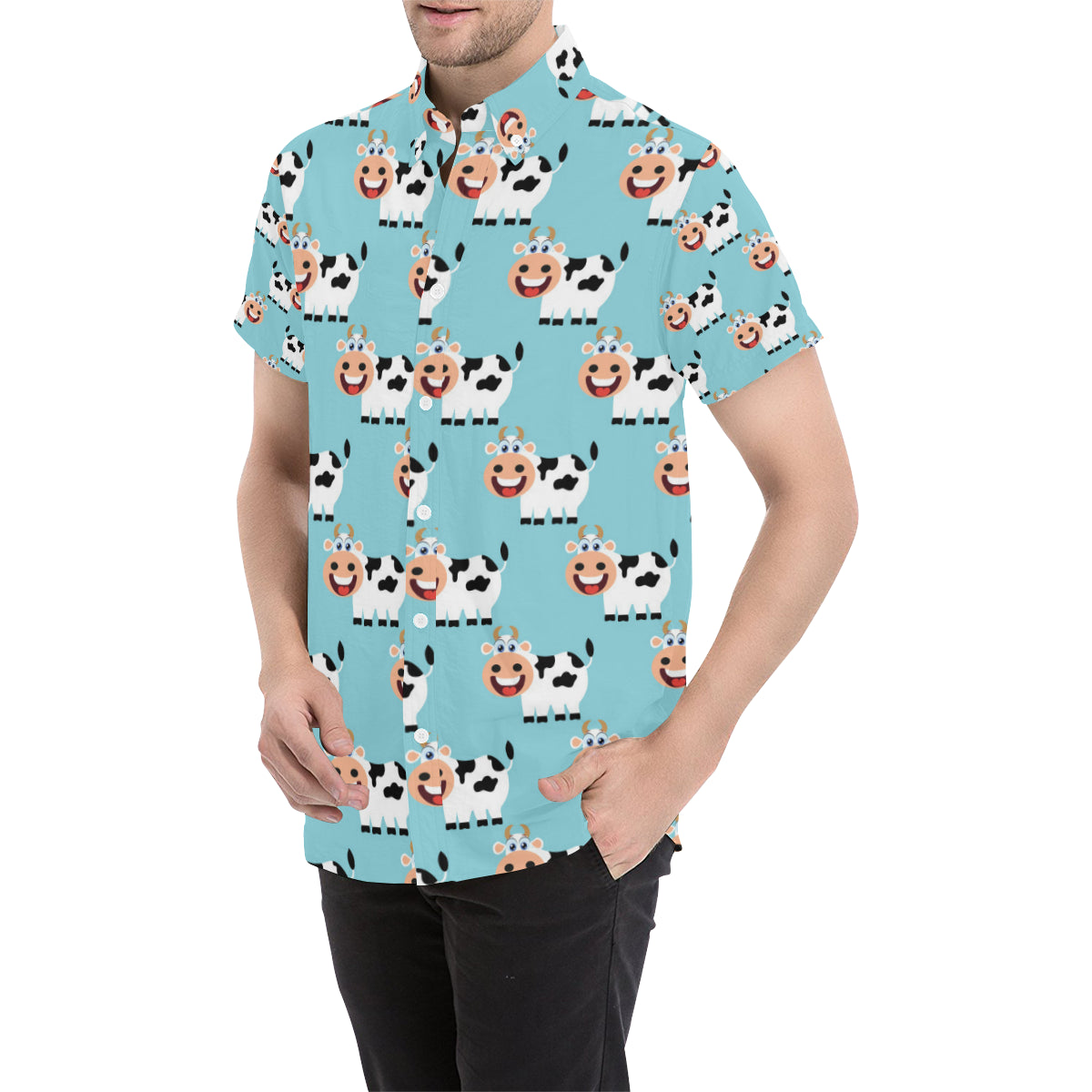 Cattle Cute Pattern Print Design 01 Men's Short Sleeve Button Up Shirt