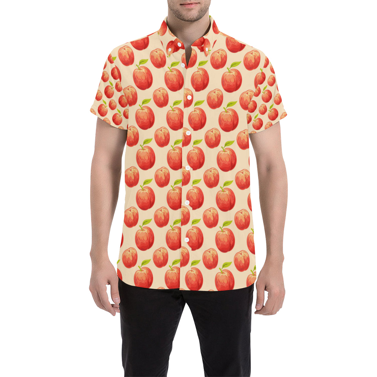Peach Pattern Print Design A03 Men's Short Sleeve Button Up Shirt
