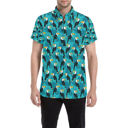 Toucan Parrot Pattern Print Men's Short Sleeve Button Up Shirt