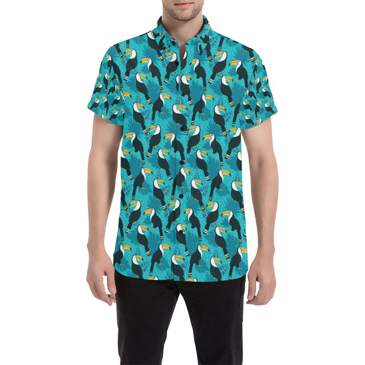 Toucan Parrot Pattern Print Men's Short Sleeve Button Up Shirt