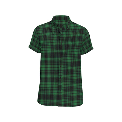 Green Tartan Plaid Pattern Men's Short Sleeve Button Up Shirt