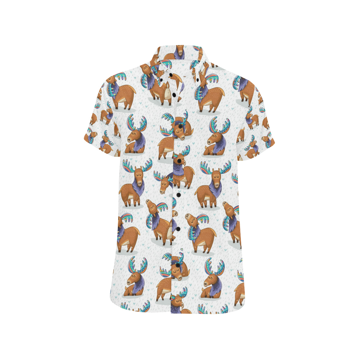 Moose Cute Pattern Print Design 01 Men's Short Sleeve Button Up Shirt