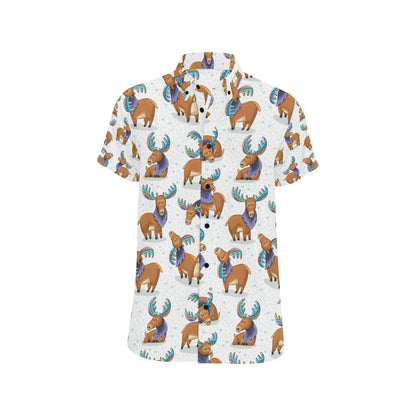 Moose Cute Pattern Print Design 01 Men's Short Sleeve Button Up Shirt